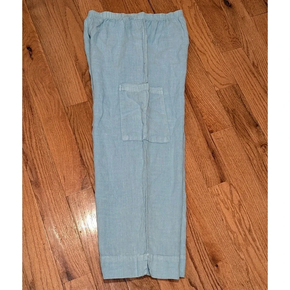 Coastal Cottagecore Linen Crop Cargo Pants Sky Blue Hot Cotton Size S